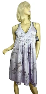 NWT $64 Ellen Tracy Nightgown MEDIUM Lavender w Pastel Floral Slvless K/L Satin - Picture 1 of 10