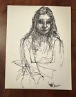 Listed American Artist Herbert Beerman Signed Ink Portrait Drawing Lot B