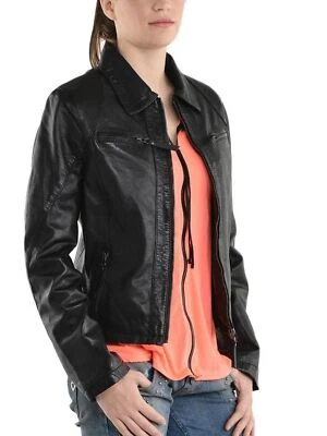 Comfortable Stylish Women Motorcycle Jacket Black Soft Real Leather Biker Style - Image 1 of 4
