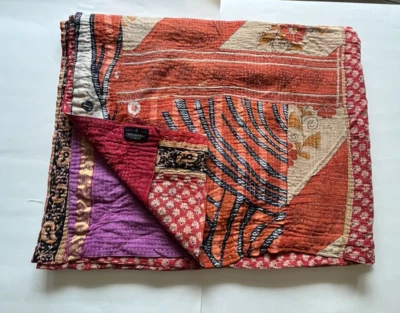 Двустороннее одеяло Kantha Quilt Leon Lulu 47 x 76 дюймов сделано в Индии - Изображение 1 из 4