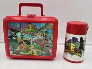 1994 Mighty Morphin Power Rangers Aladdin Red Plastic Lunch Box With Thermos - Bild 1 von 10