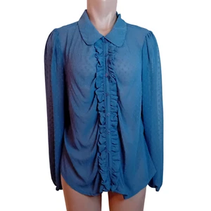 Women's Anthropologie Pleione Sheer Swiss Dot Collared Blouse Business Casual L - Picture 1 of 17
