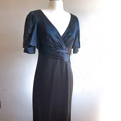 NWT Aidan Mattox Puff Sleeve Satin Gown Draped V-Neck Maxi Dress Womens Size 8 - Imagem 1 de 4