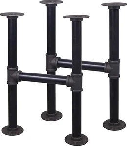 2 Pcs 16 Inch Industrial Table Leg Set, Grey Steel Metal Pipes Vintage Furniture - Picture 1 of 7