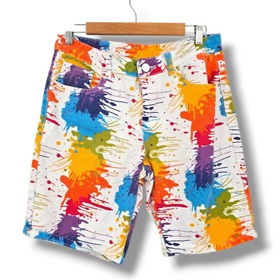 Pantalones Cortos Denim Salpicaduras de Pintura Coloridos Festival Rave Partycore Retro Talla 30 Foto 1 de 4