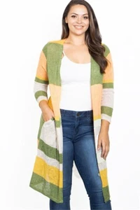 Womens Plus Size Olive Colorblock Open Front Cardigan 2XL Sweater Pockets - Picture 1 of 3
