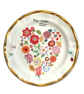 Anthropologie Nathalie Wedding Plate Floral Gold Edge Forever Yes Lady Bug 10" - Picture 1 of 9