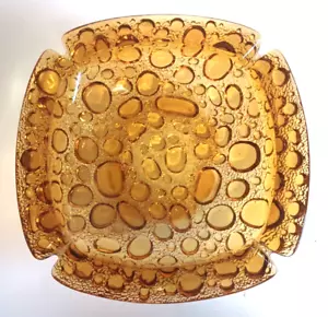 Posacenere vintage in vetro ambrato a bolle grande 8,5" pesante design MCM - Foto 1 di 6