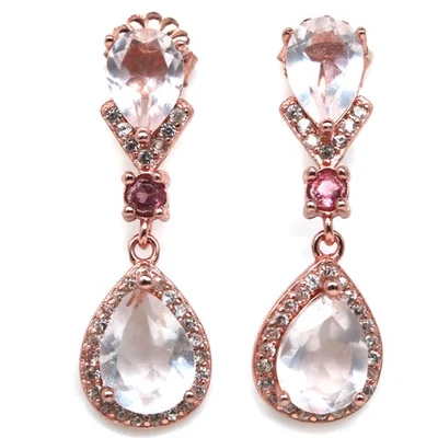 Plata de ley 925 6 x 8 mm. Pendientes de topacio blanco, turmalina y circón Foto 1 de 4