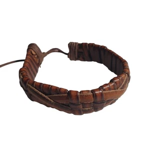 Vintage Handmade Brown Leather Woven Bracelet Adjustable Bohemian Style Gift - Picture 1 of 5