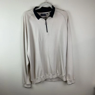 Pullover Bobby Jones Players XL Beige Negro Algodón Pima Peruano Golf 1/4 Cremallera Foto 1 de 4