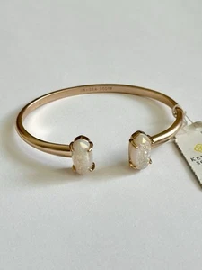 🆕 Kendra Scott Rose Gold Cuff Bracelet with Iridescent White Druzy Stones - Picture 1 of 3