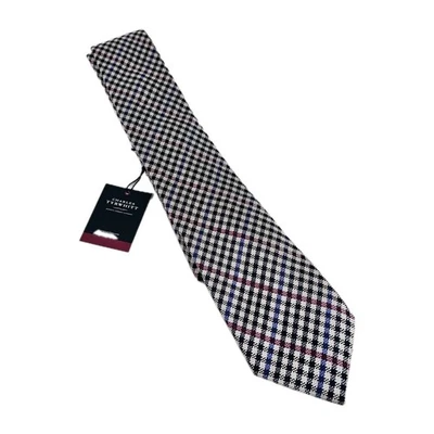 NWT Charles Tyrwhitt Tie Check Gingham Plaid Silk Black White Red Blue Woven - Image 1 of 4