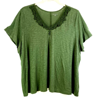 Lane Bryant Womens Plus 26/28 Tunic Top Green with Lace Neckline Short Sleeve - Image 1 of 4