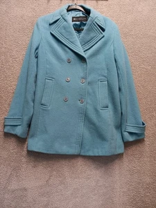 Kenneth Cole Reaction Women’s M Wool-Blend Peacoat Teal Blue Double-Breasted - Picture 1 of 7