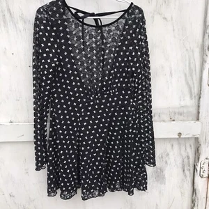 FREE PEOPLE Sheer Delight Langarm Spitzen Minikleid Gr. M schwarz weiß Goth  - Bild 1 von 15