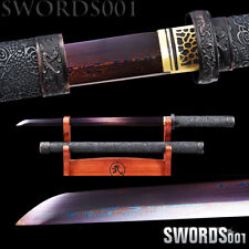 dragon pattern PU leather Japanese Samurai Ninja Sword folded Steel blue blade