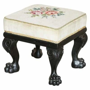 CIRCA 1880-1900 ANTIQUE VICTORIAN EBONISED LION'S HAIRY PAW FEET FOOTSTOOL - Picture 1 of 10