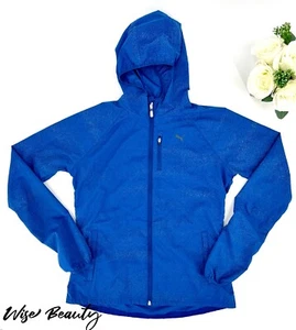 Puma Girls Windbreaker Jacket Size Medium 8-10 Blue Full Zip Lightweight Hood - Picture 1 of 11