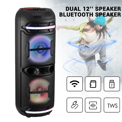Altoparlante Bluetooth 5000W doppio 12'' sub woofer sistema audio bassi pesanti festa e microfono - Immagine 1 di 4
