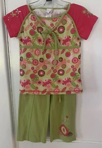 C’est La Vie 2-piece Girls Sz 8 Green Flower T-Shirt & Green Embroider Pants - Picture 1 of 12