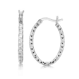 Pendientes de corte de diamante de aro ovalado de 1" texturizados 100 % plata esterlina genuina - Imagen 1 de 2