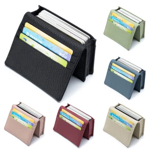RFID Blocking Wallet - Minimalist Genuine Leather Business Credit Card Holder - Picture 1 of 17