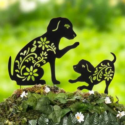 Animal Silhouette Garden Yard Lawn Stake 2 Pc Sets CAT or DOG Outdoor Home Decor - Image 1 of 4
