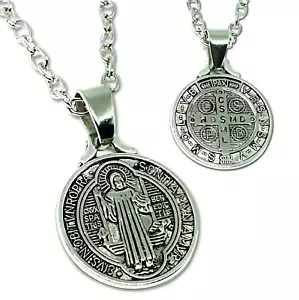 St Benedict Pendant Necklace Double Sided Medal Medallion Protection Jewellery - Picture 1 of 13