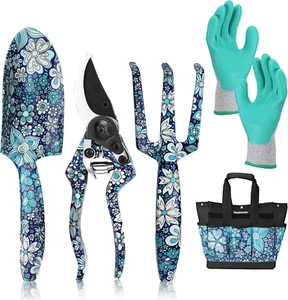 Garden Tool Set 5 Piece Heavy Duty Aluminum Hand Tools Tote Bag for Gardening - Picture 1 of 7