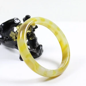 69mm Certified Natural Agate Chalcedony Yellow Brown Jade Bracelet Bangle a7097 - Picture 1 of 15