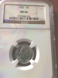 1955  Roosevelt Dime  Grade MS66 by NGC - Picture 1 of 2
