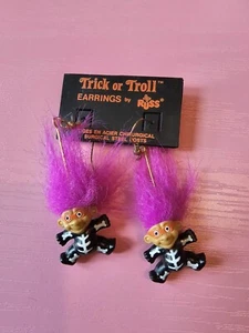 Trick or Troll Earrings by Russ - Skeleton with Magenta Hair - Picture 1 of 4
