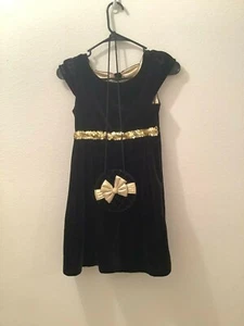 George Girls Large 10/12 Party Dress w/Shoulder Bag Black Velvet Gold Sequin - Picture 1 of 5