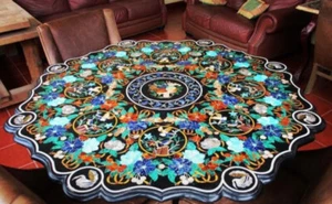 30" black Marble Coffee Dining Center Table Top Inlay malachite decor kitchen - Picture 1 of 5