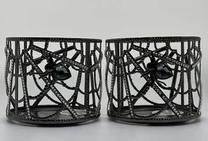 Bath Body Works Spider Web 3 Wick Candle Holder Bling Jewel Halloween SET Of 2 - Picture 1 of 6