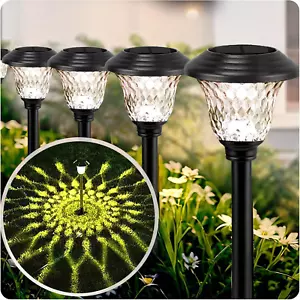 8 Pack Solar Pathway Lights Outdoor Metal Solar Powered Lights Waterproof Glass - Picture 1 of 7