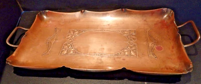 WMF Straußenmarke KUPFER-Tablett Jugendstilornamente mit Griffen 23x47cm  - Bild 1 von 4