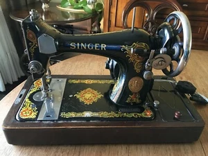Antique Singer Sewing Machine with Bentwood Carry Case - Serial #G9843870 - Picture 1 of 19