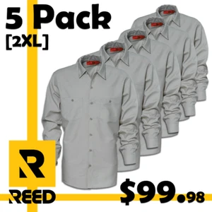 5 PACK Work Shirts Button Up Light Gray Long Sleeve Two Pockets Size 2XL REED - Picture 1 of 1