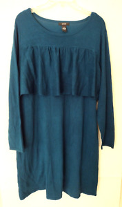 Alfani Long Sleeve Sweater Dress Women's XL Dark Teal Ruffle Trim Stretch NEW