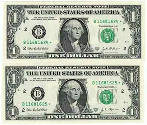 2003-A $1 Boston Federal Reserve Star Note Fr 1931-B* (Consecutive Pair) - Picture 1 of 2