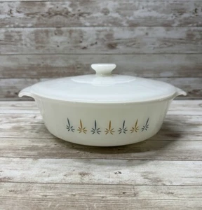 Anchor Hocking Fire King #437 1 1/2 Quart Kasserolle Kerze leuchten Starburst & Deckel - Bild 1 von 12