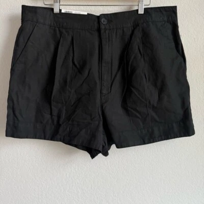 Shorts Joie Feminino Preto Cintura Alta Mescla de Linho Plissado Casual Preppy Extra Grande Novo com etiquetas - Imagem 1 de 4