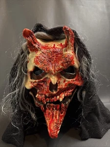 Vintage Be Something Studio Bloody Demon Skull Mask With Hood Hair - Picture 1 of 8