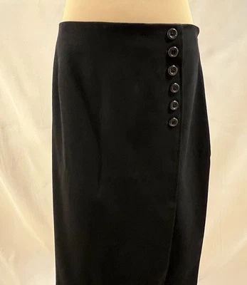 Womens Black Pencil Skirt Sz 14 Buttons Side Slit Pinup Rocka Billy Black Skirt - Image 1 of 4