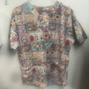 Vintage White Cross Animal Scrub Top - Picture 1 of 4