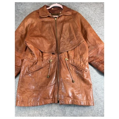 Abrigo chaqueta de cuero de gran tamaño Damselle para mujer mediano marrón cremallera palangre Foto 1 de 4