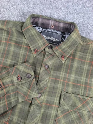 Troy Lee Designs 法兰绒衬衫男式中号绿色格子长袖翻盖口袋 — 第 1/4 张图片
