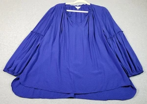 crown&ivy curvy Top Damen 3X Blau Langarm Split Neck High Low Bestickt - Bild 1 von 14